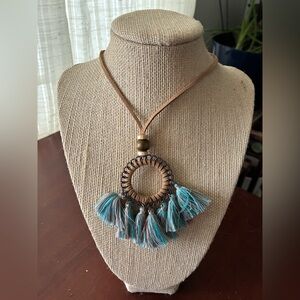 Bohemian Tassel Charm Necklace with Leather Strap